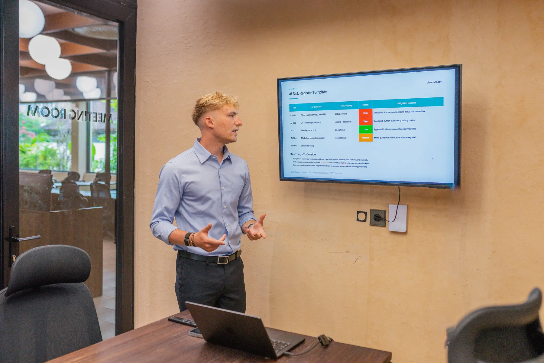 Ben Metcalfe presenting in a meeting room